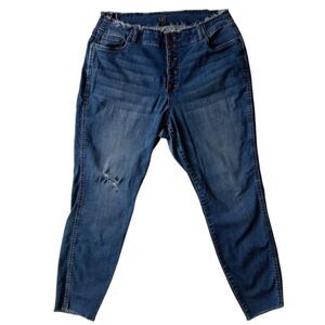 Kut From The Kloth Blue Medium Wash Distressed Frayed Skinny Jeans Women's 18W